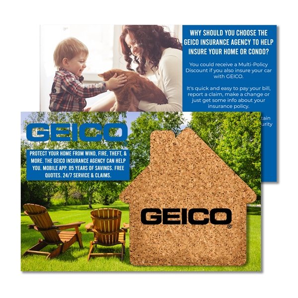 Promotional Post Card with House Shaped Cork Coaster