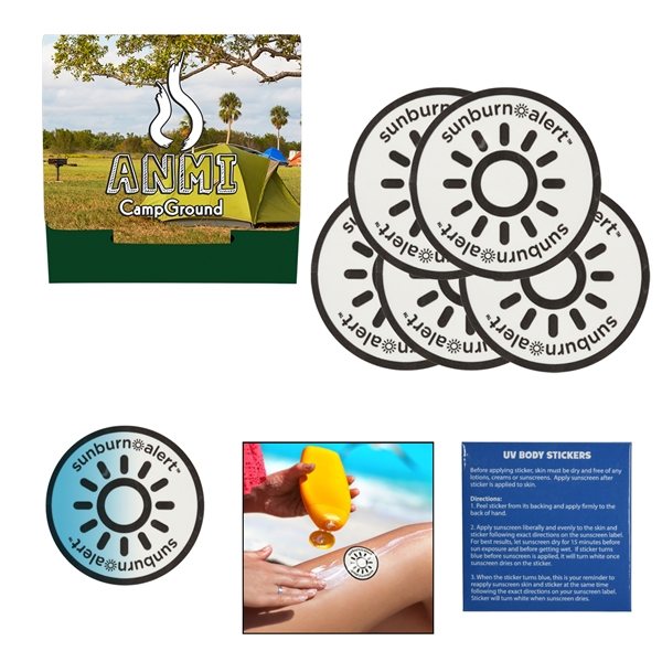 Promotional 5- Pack Sunburn Alert Circle Stickers With Pack
