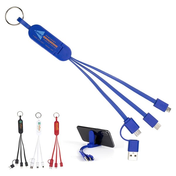 Promotional Escalante 3- in -1 Cell Phone Charging Cable with Type C Adapter and Phone Stand