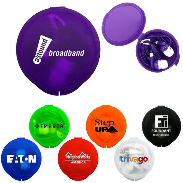 Promotional Matching Ear Buds Round Case