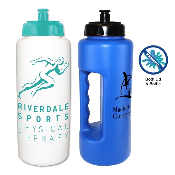 Promotional MicroHalt™ 32 oz Grip Bottle with Push 'n Pull Cap