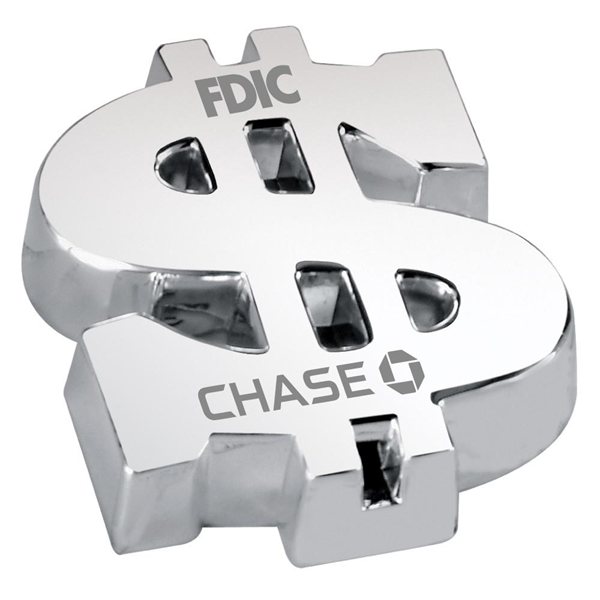 Promotional Silver Plated Dollar Sign Paperweight - Large size