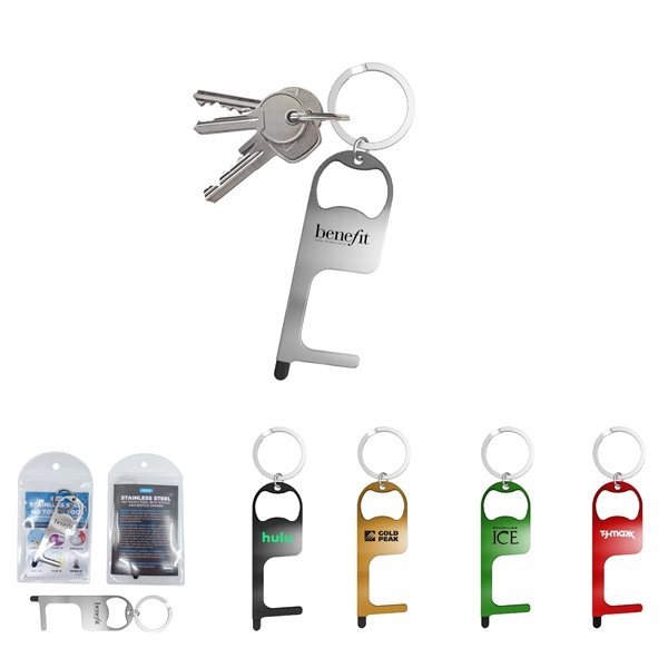 Promotional Stainless Steel NO Touch Tool with Stylus and Bottle Opener