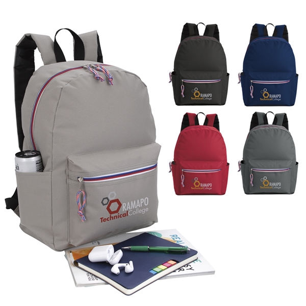 Promotional Tri - Color Zipper Backpack