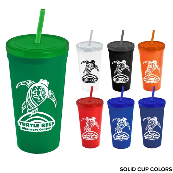 Promotional 24 oz Stadium Cup With Straw And Lid