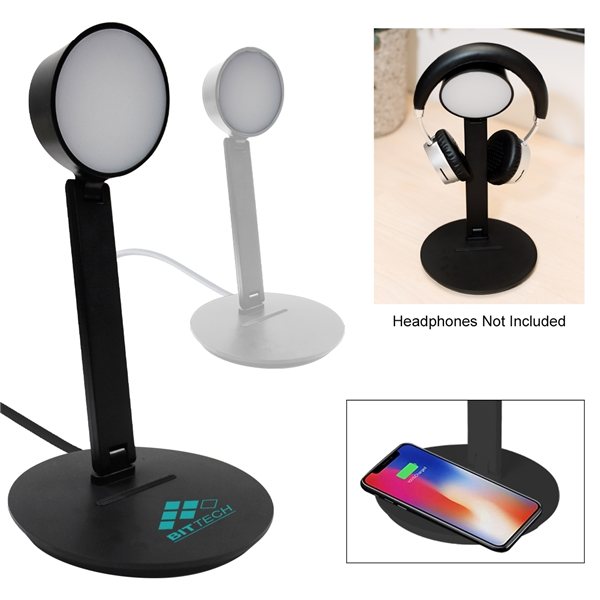 Promotional Vanity Light Wireless Charger With Headphone Stand