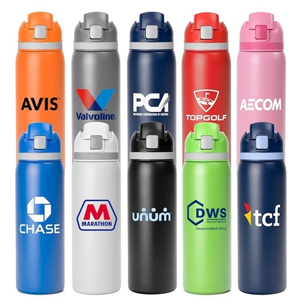 Promotional Two-Toned 27 oz Stainless Steel Pop Straw Bottle $10.18