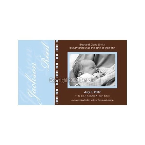 Baby Announcement - Blue Brown Dots - Budget Square Corner Cut Magnets
