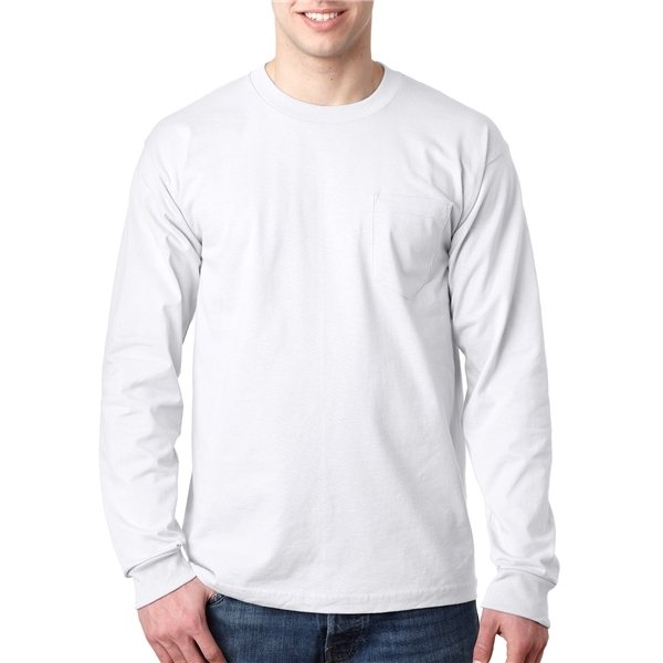 Bayside Adult 6.1 oz, 100 Cotton Long Sleeve Pocket T - Shirt - WHITE