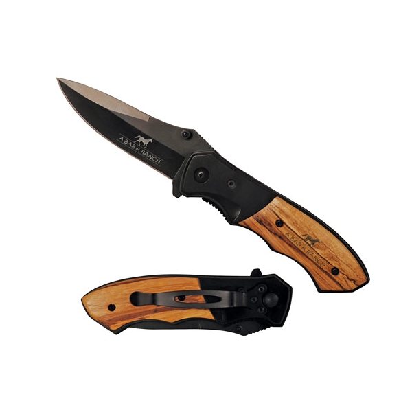 Black Blade Wood Handle Pocket Knife