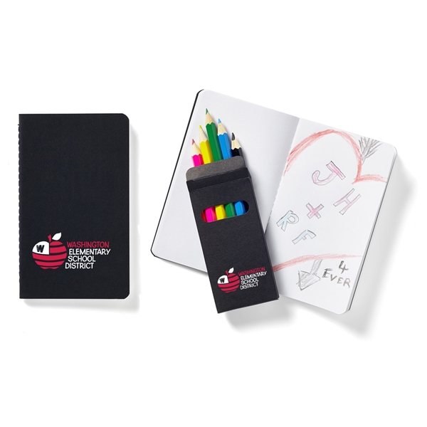Black Mini Notebook And 6- Color Pencil Set