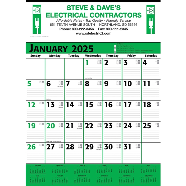 Commercial Contractor Calendar Green & Black 2025, 2+ Imprint Colors