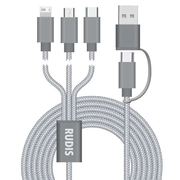 Connect Reach 5ft 3- In -1 Braided Charging Cable With Type - C Input