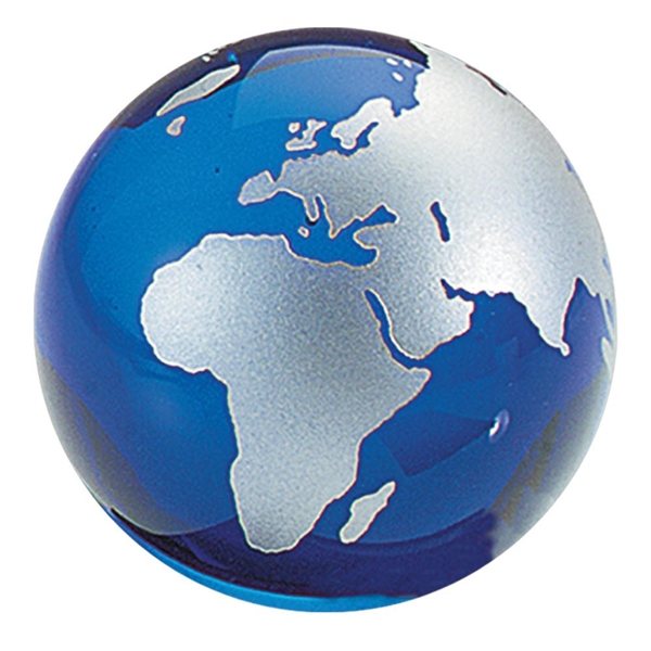 Crystal Globe Paperweight - Blue W / Silver