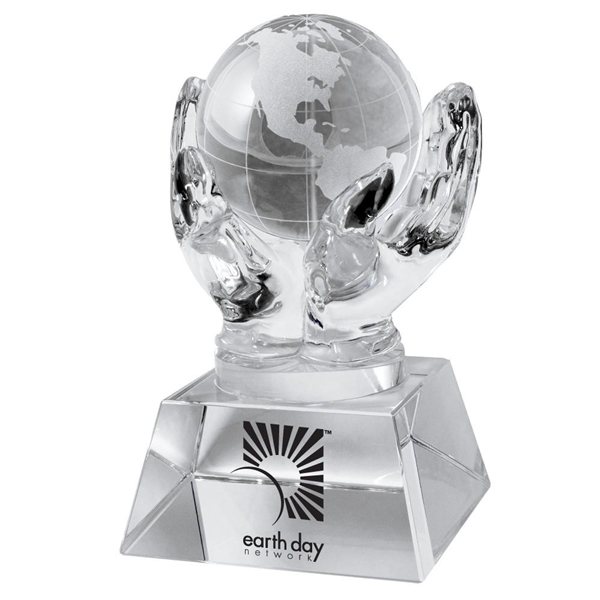 Crystal Hands Holding Globe (Clear)