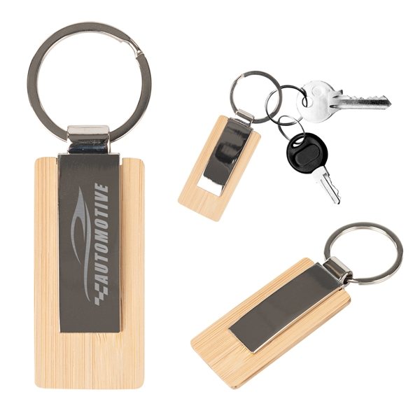 Eco - Friendly Bamboo And Zinc Alloy Key Tag