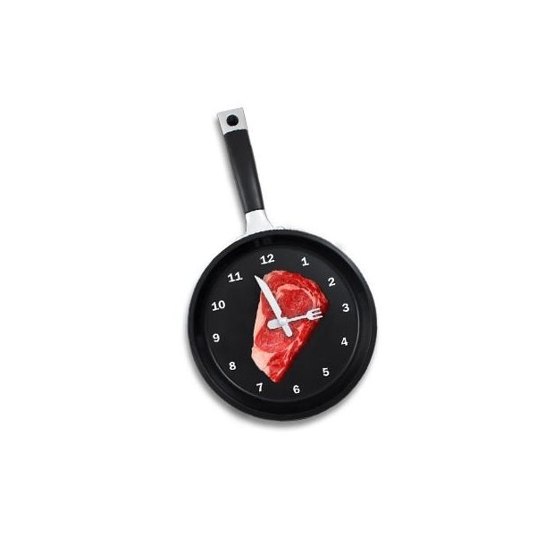 Frying Pan Clock With Steak Graphic