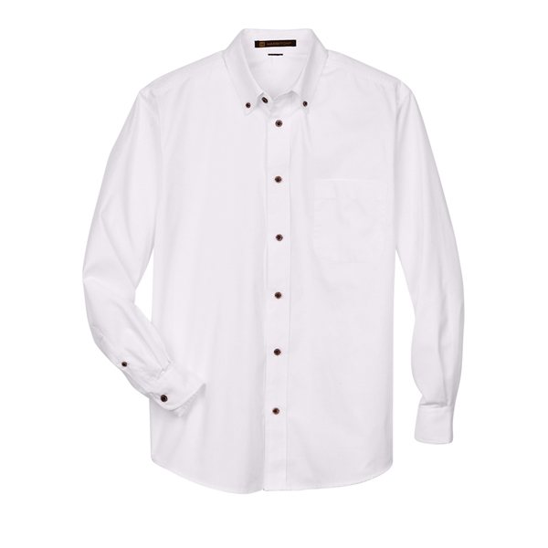 Harriton(R) Easy Blend(TM) Long - Sleeve TwillShirt withStain - Release - WHITE