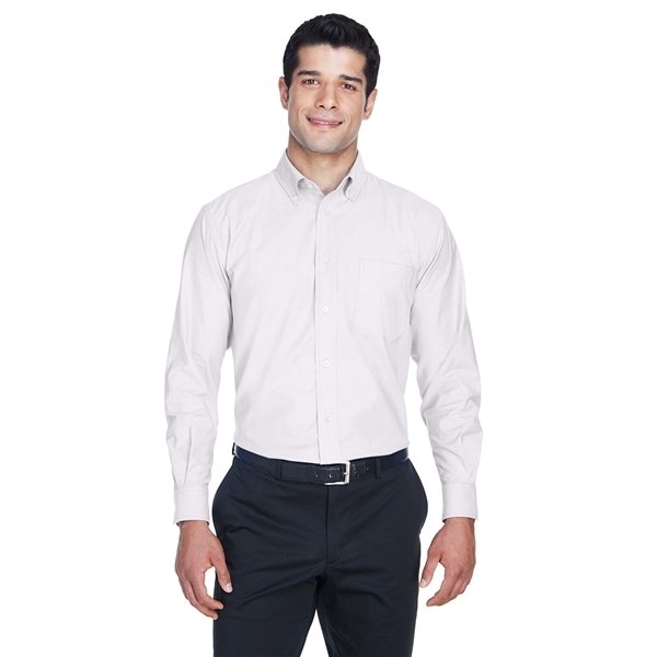 Harriton(R) Long - Sleeve Oxford with Stain - Release - WHITE