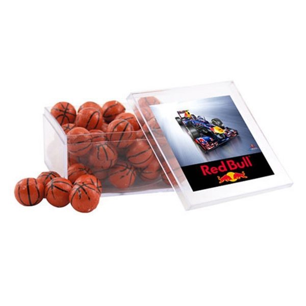 Large Square Acrylic Box with Chocolate Basketballs