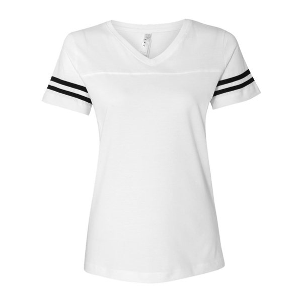 Promotional LAT - Women's Football V-Neck Fine Jersey Tee - WHITE