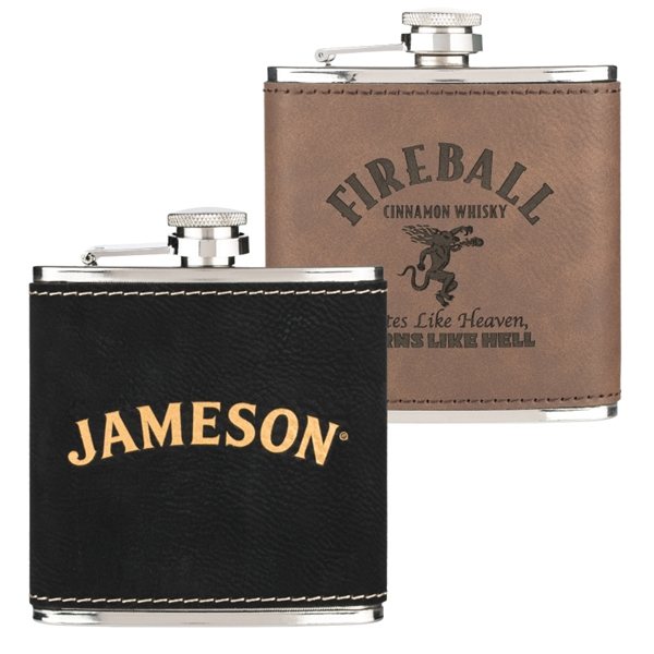 Leatherette Wrapped 6 oz Stainless Steel Hip Flask