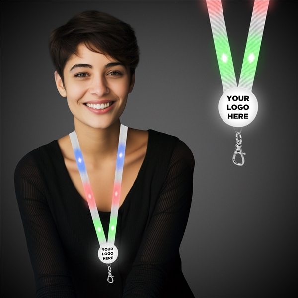Light Up Fabric Lanyard with Badge Clip White