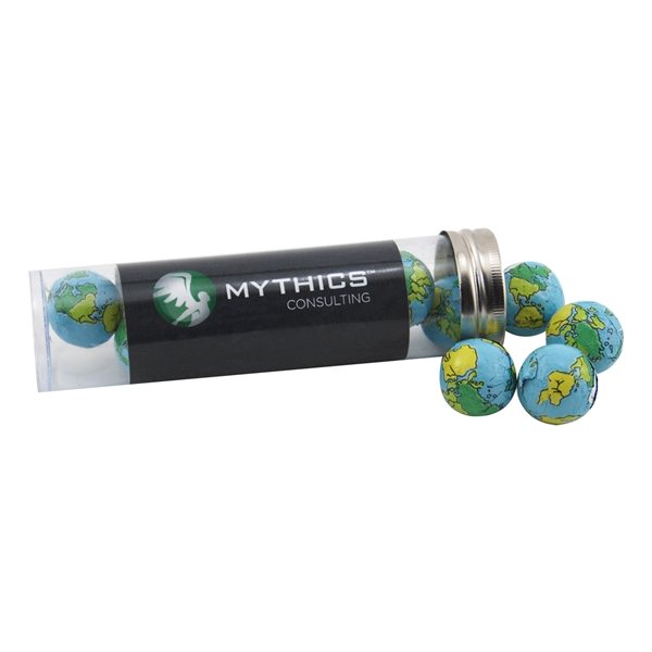 Medium Plastic Tube with Chocolate Globes Earth Balls