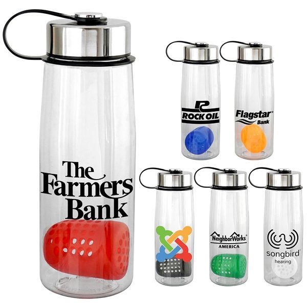 Metal Lanyard Lid 25 oz Clear Contour Bottle With Floating Infuser