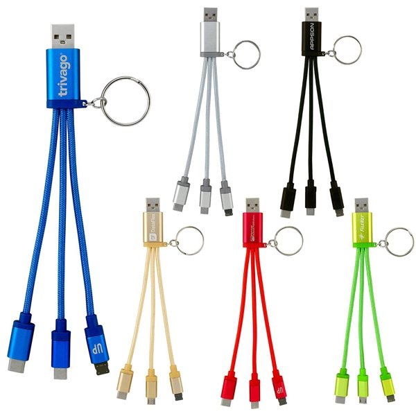 Metallic 3- In 1 Keychain Cable With Type C USB