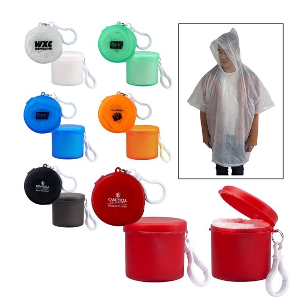 Poncho in container with carabiner