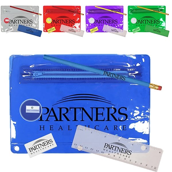 Premium Translucent School Kit - Pencil, Plastic Ruler, Eraser, Pencil Sharpener