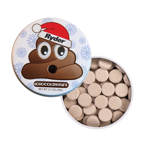 Santa Buttermints Promotional Santa Poop Emojy Tin with Chocolate Mints