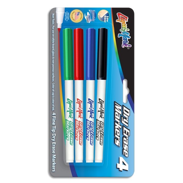 Set Of 4 Fine Tip Dry Erase Markers - Assorted - USA Made