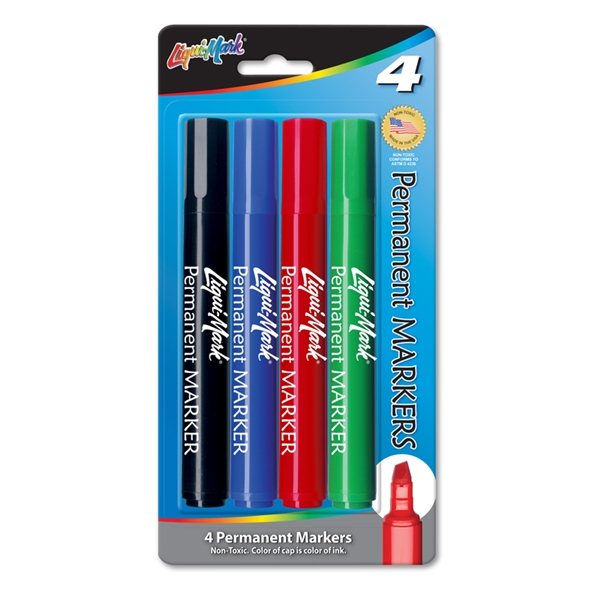 Set of 4 Permanent Markers Chisel Tip - Assorted Colors - USA Made