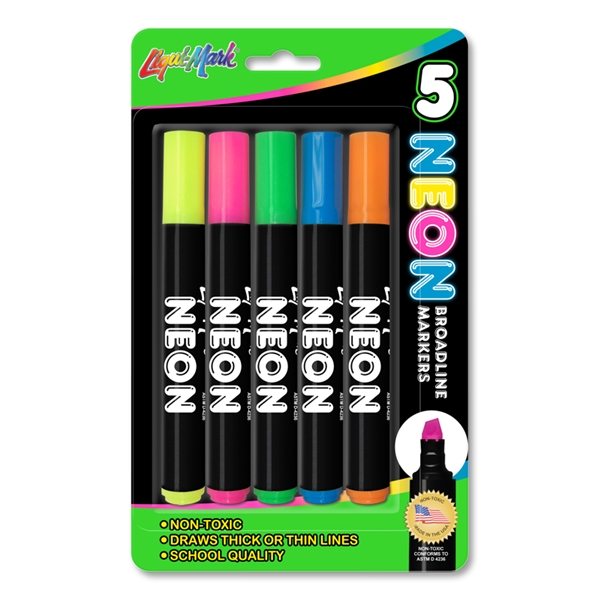 Set Of 5 Neon Broadline Watercolor Markers - USA Made