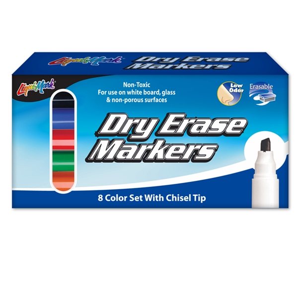 Set Of 8 Chisel Tip Dry Erase Markers / Box - Assorted - USA Made