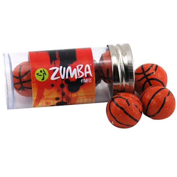 Small Plastic Tube with Chocolate Basketballs