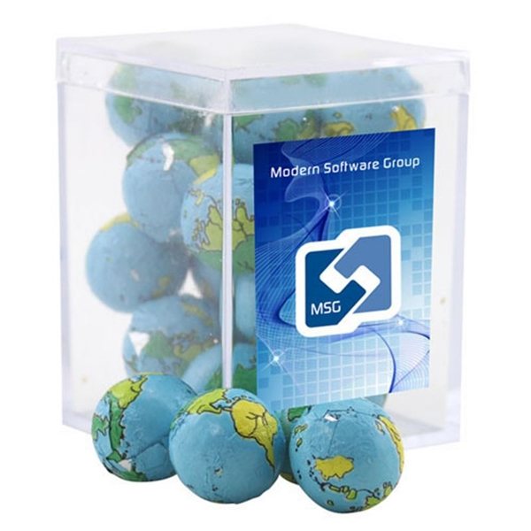 Small Rectangular Acrylic Box with Chocolate Globes Earth Balls
