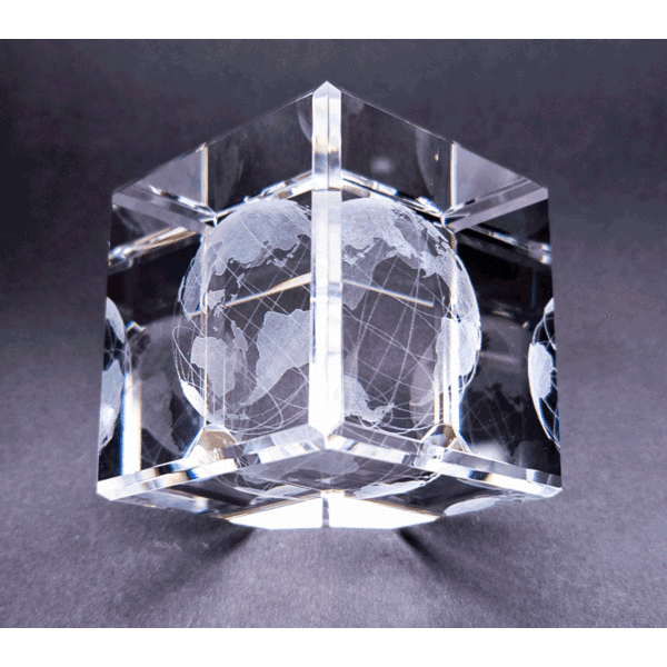 Standing Crystal Cube W / 3- D Globe