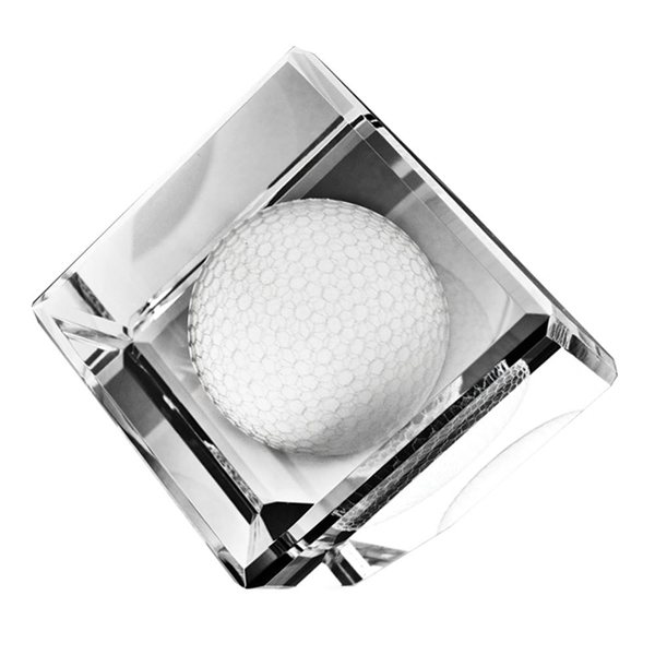 Standing Crystal Cube W / 3- D Golf Ball