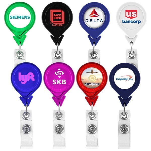 Promotional Round Retractable Badge Holder with Carabiner and Pen