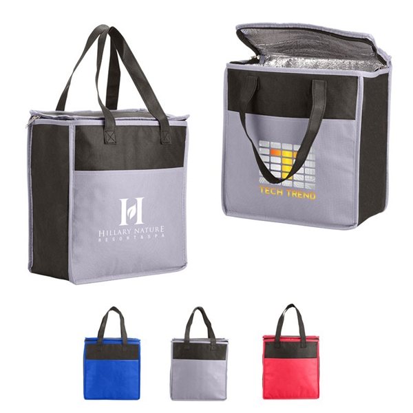 Two - Tone Flat Top Insulated Nonwoven Grocery Tote