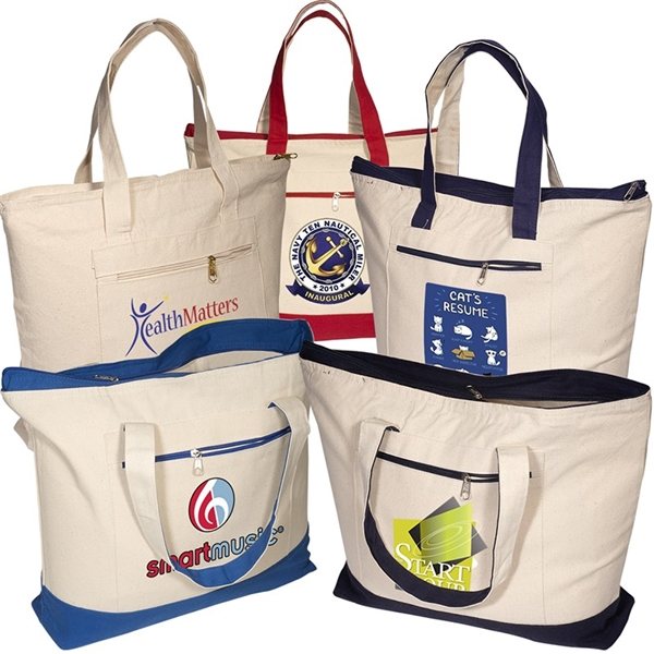Two Toned Zippered Cotton Tote Bag 18w x 14h x 4d