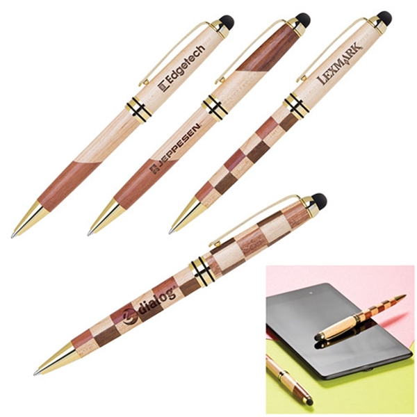 Promotional Unique Pattern Solid Wood Ballpoint Pen With Capacitive Stylus