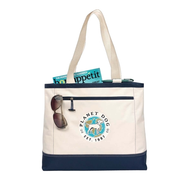 Zippered Cotton Canvas Tote Bag w/ Gusset Top - Natural