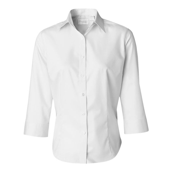 Van Heusen Ladies 3/4- Sleeve Baby Twill Shirt - WHITE