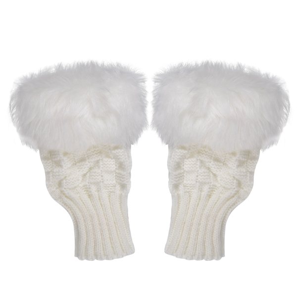 White Fuzzy LED Half Gloves - Blank