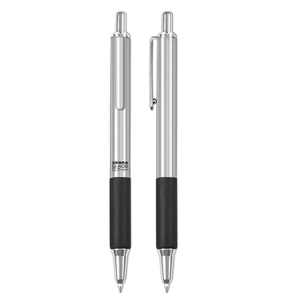 Zebra Stainless - Steel Retractable Gel Pen With Rubber Grip