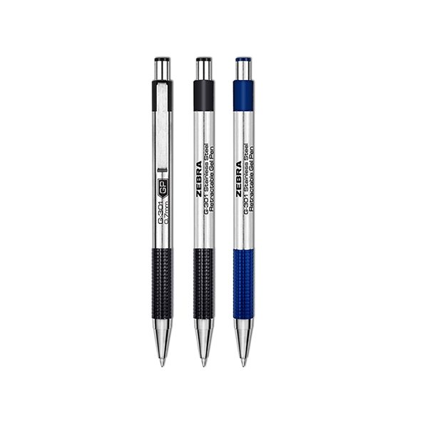Zebra Stainless - Steel Retractable Gel Pen With Textured Grip